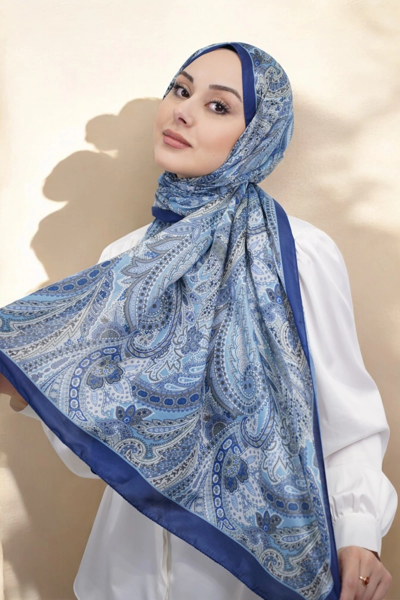 Mostar Model Retro Desen Şal - Mavi
