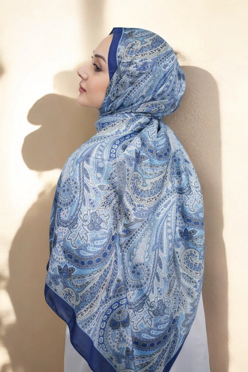 Mostar Model Retro Desen Şal - Mavi