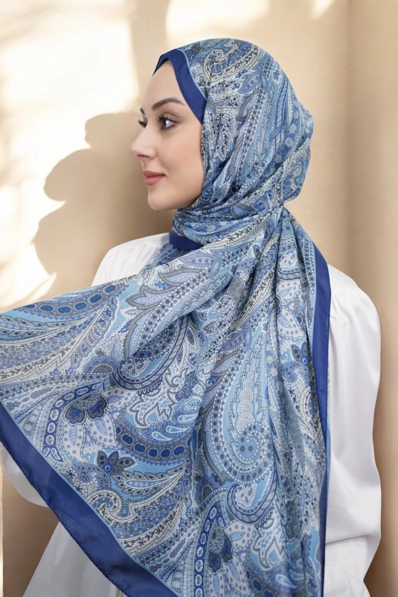 Mostar Model Retro Desen Şal - Mavi