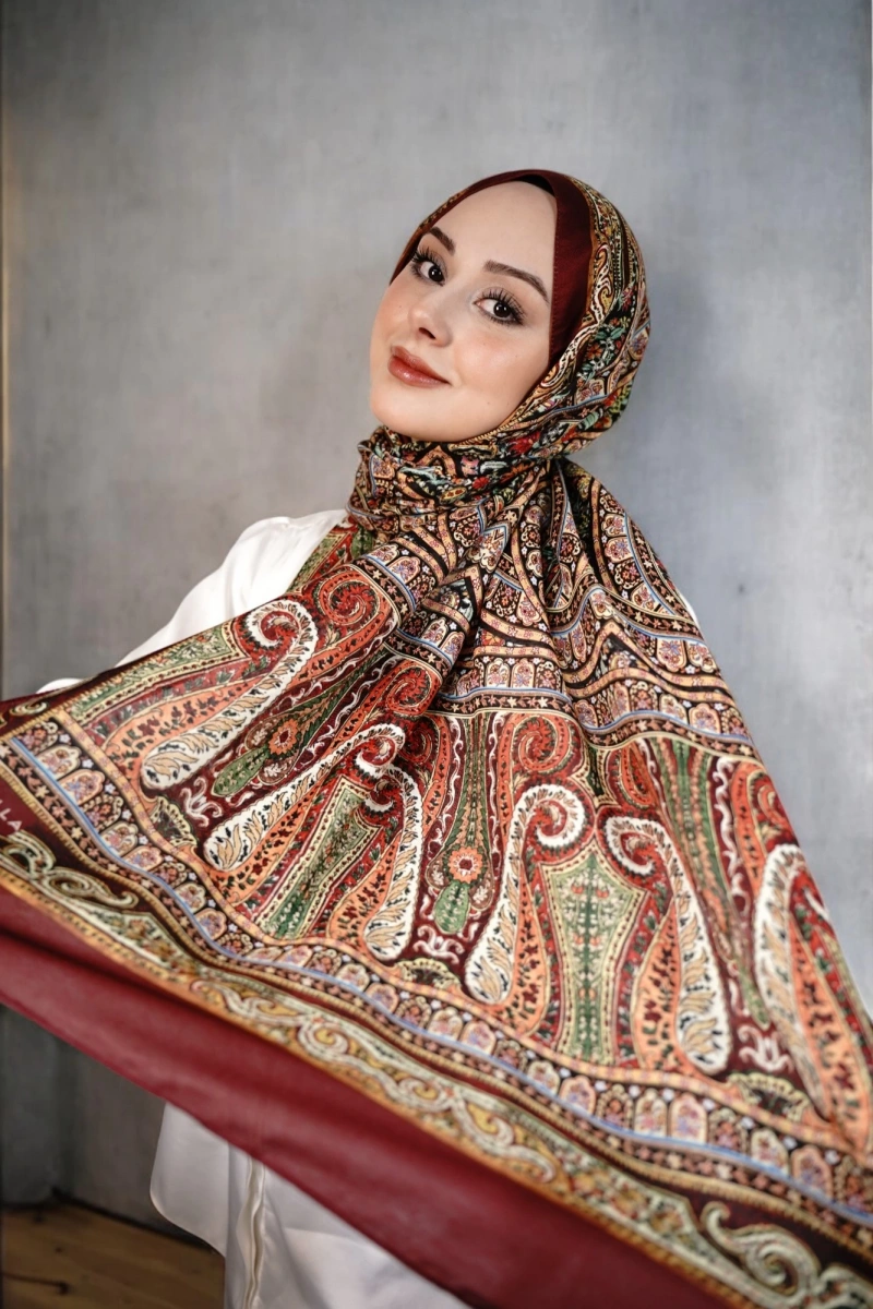 Nil Model Retro Desen Şal - Kiremit