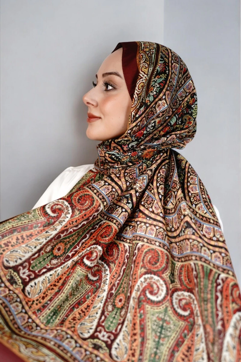 Nil Model Retro Desen Şal - Kiremit