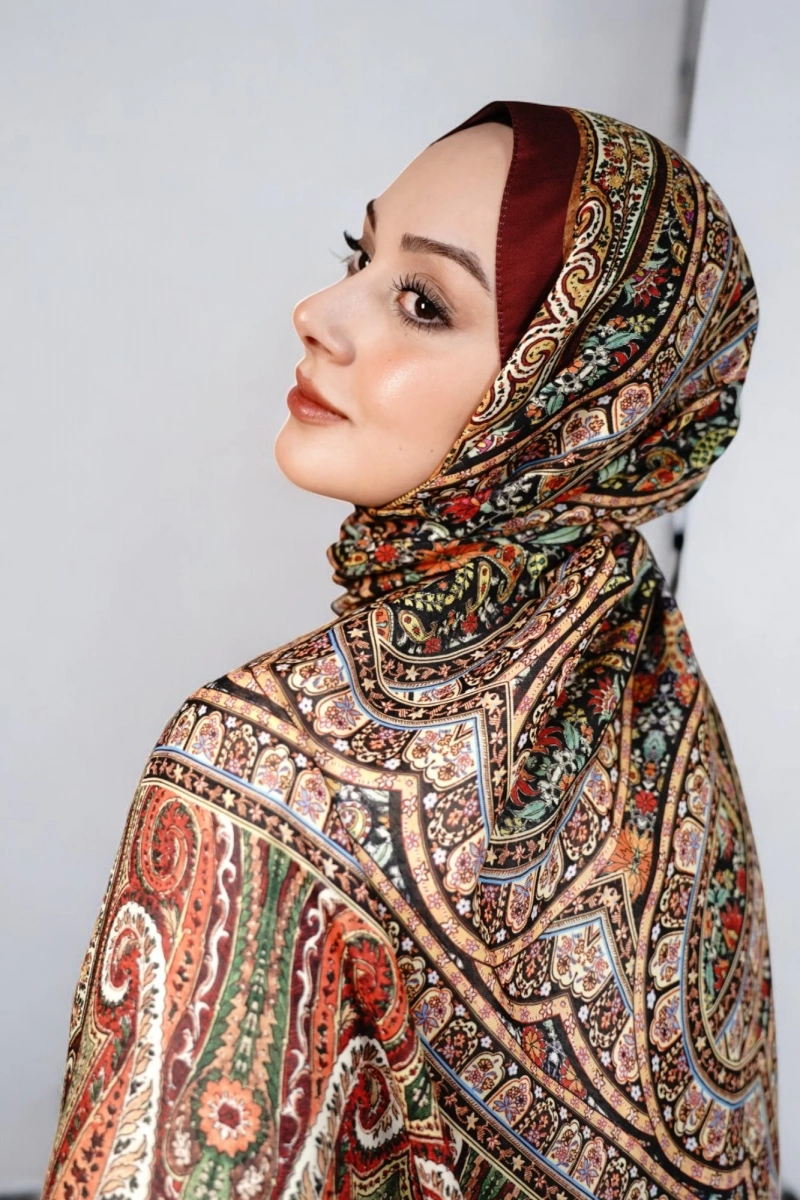 Nil Model Retro Desen Şal - Kiremit