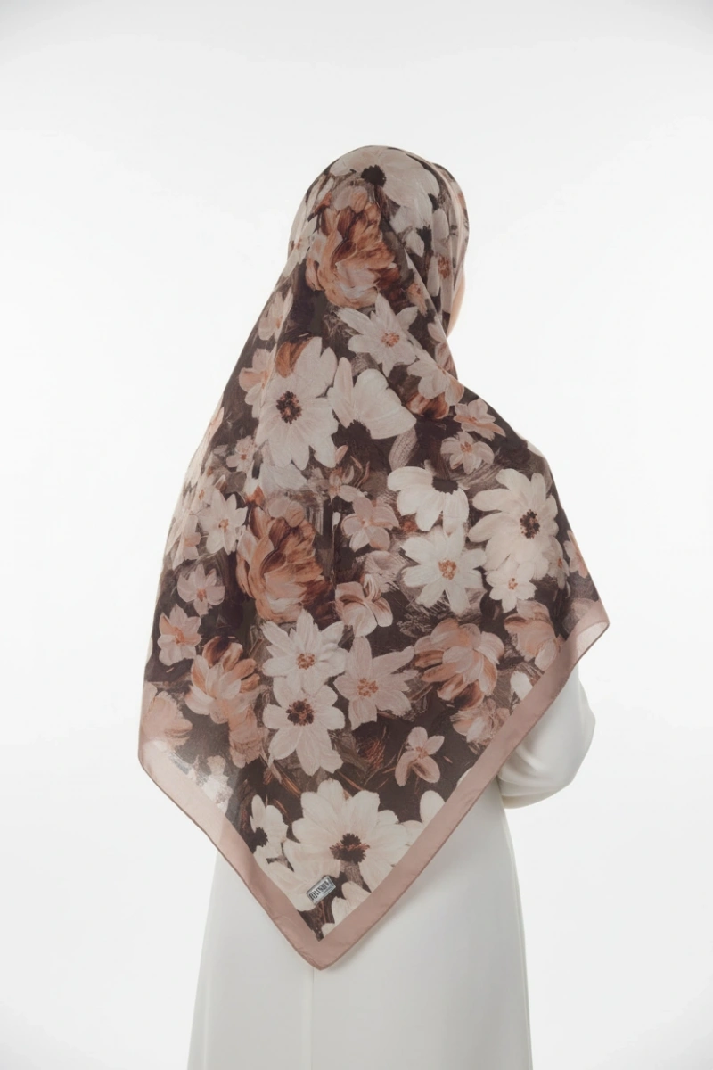 Flora Model Retro Desen Şal - Vizon Kahve