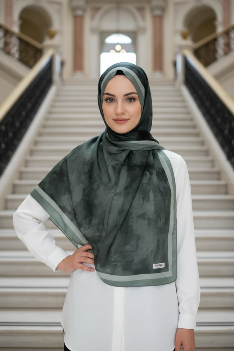 Nova Model Retro Desen Şal - Ada Çayı Yeşili