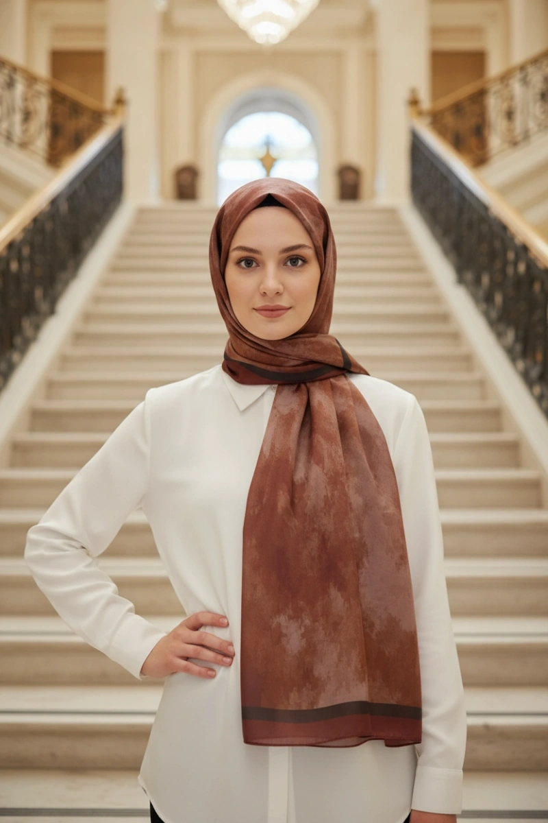 Nova Model Retro Desen Şal - Çikolata Kahve