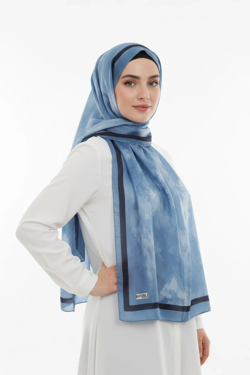 Nova Model Retro Desen Şal - Gök Mavi