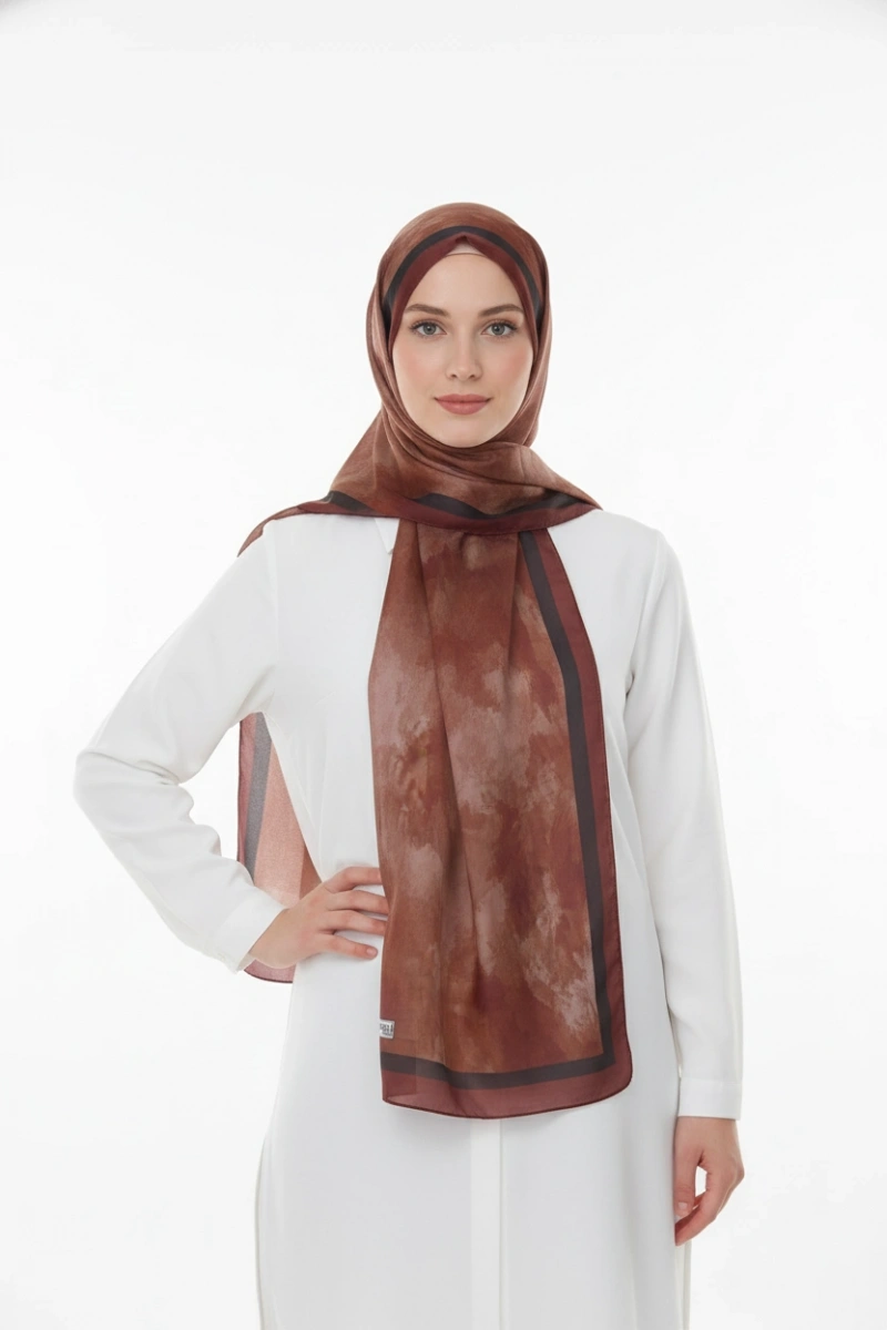 Nova Model Retro Desen Şal - Çikolata Kahve