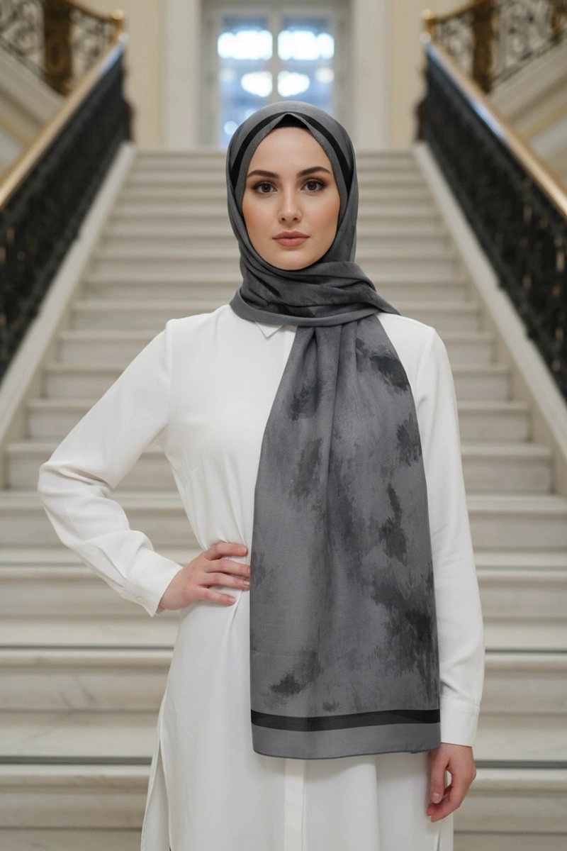 Nova Model Retro Desen Şal - Gri