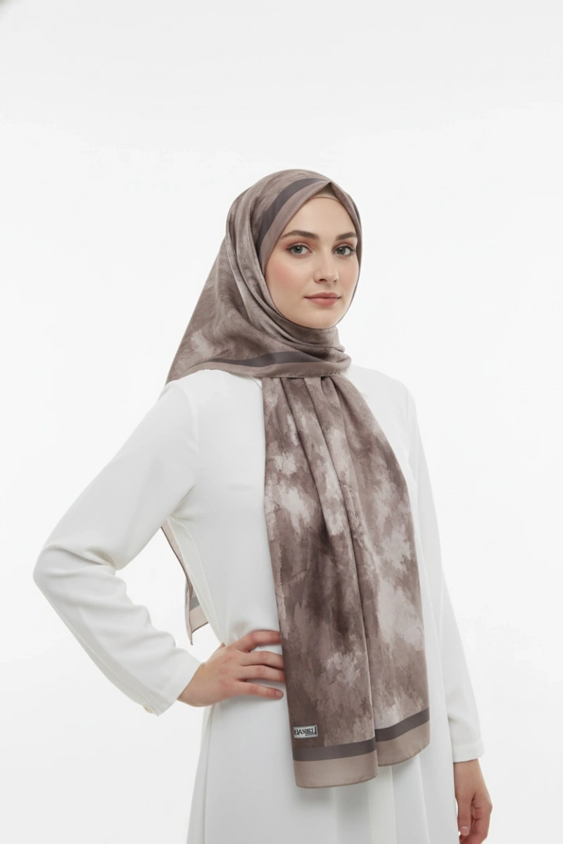 Nova Model Retro Desen Şal - Koyu Vizon