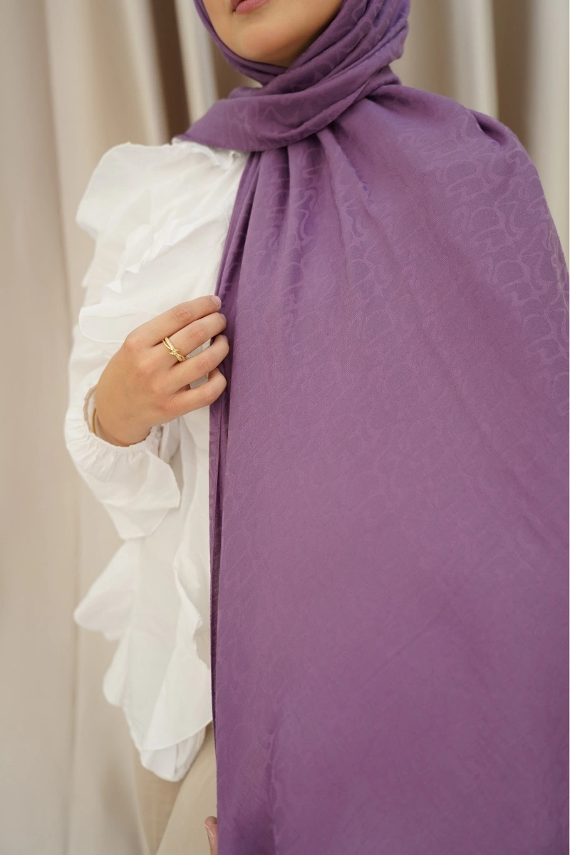 Organik İpek Pamuk Jakar Şal - Royal Lila
