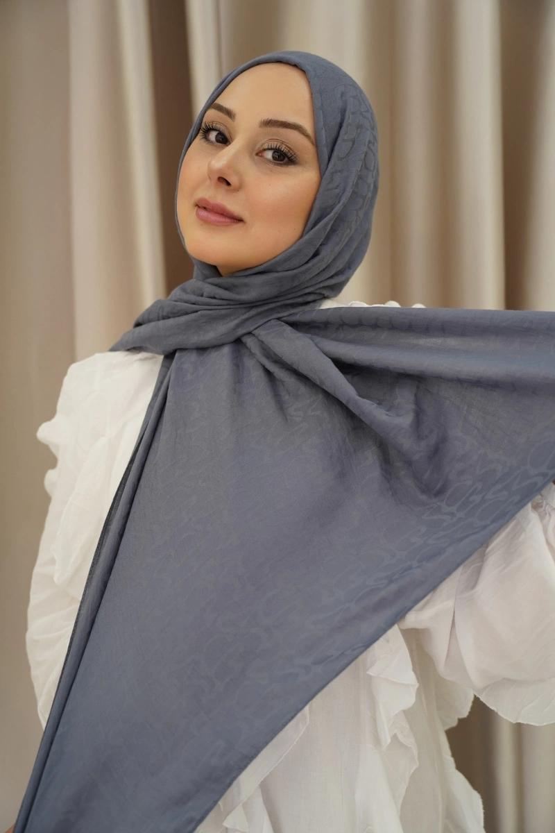 Organik İpek Pamuk Jakar Şal -Royal Antrasit