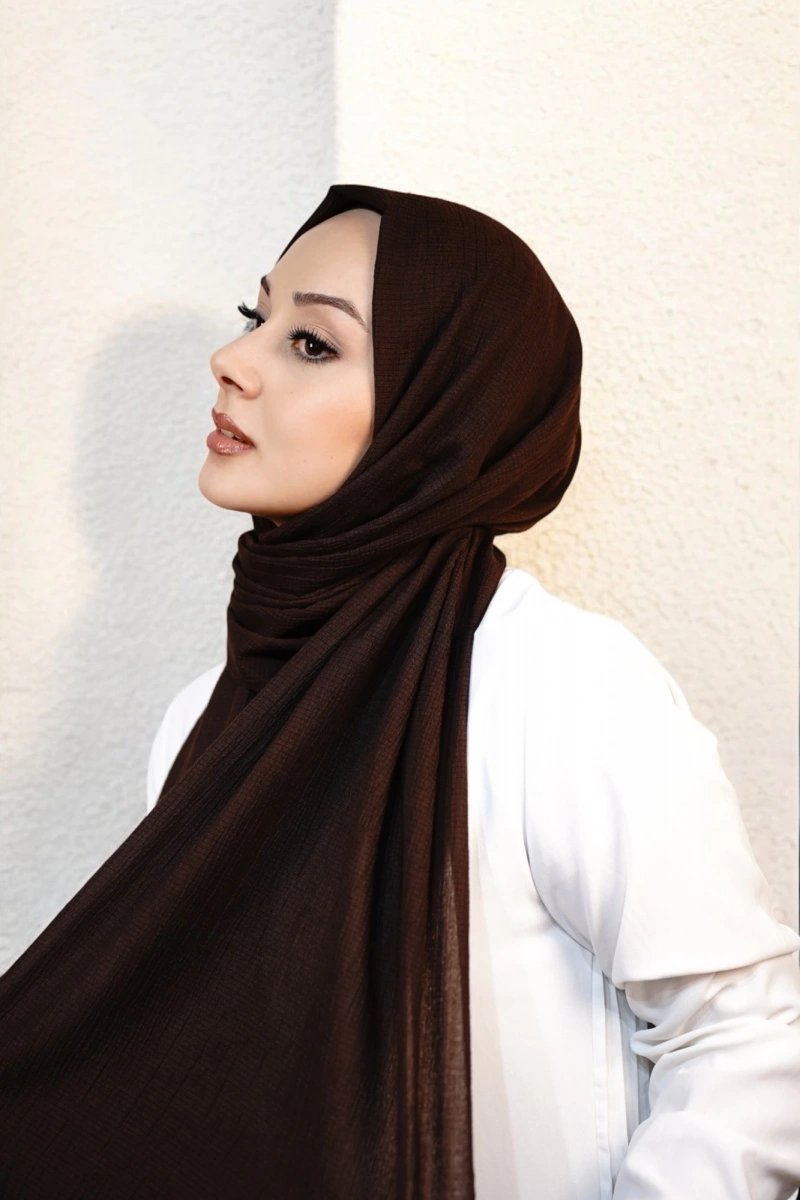 Organik Pamuk Şal - Koyu Kahverengi