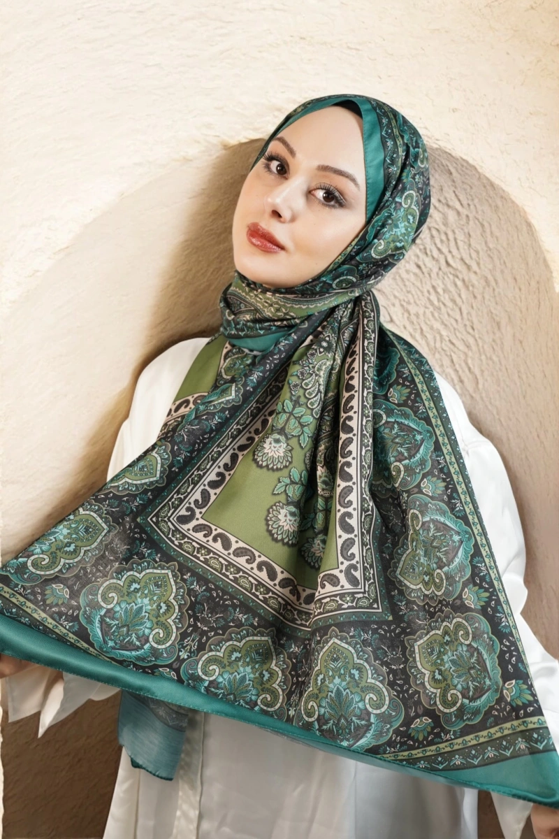Oslo Model Retro Desen Şal - Yeşil