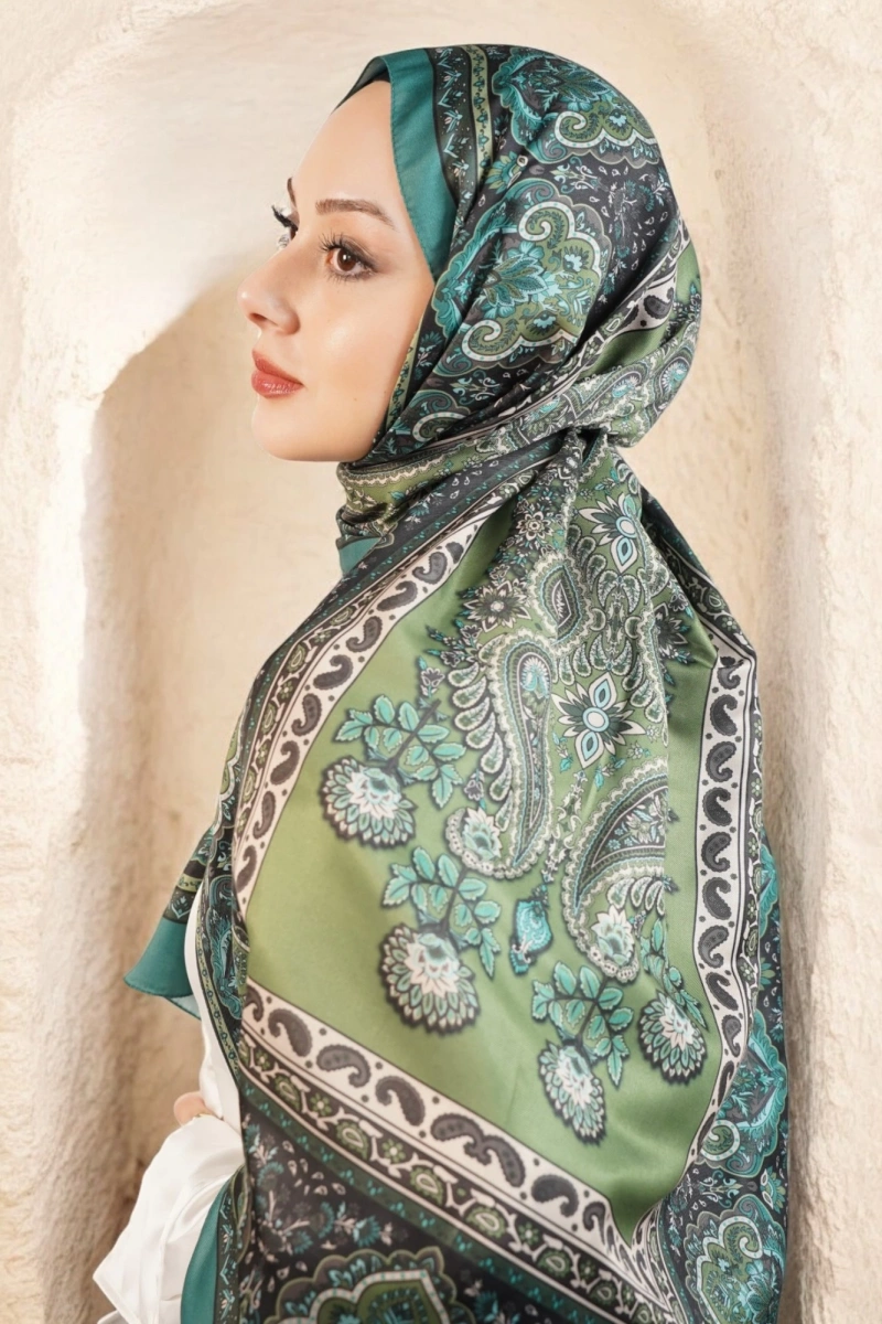 Oslo Model Retro Desen Şal - Yeşil