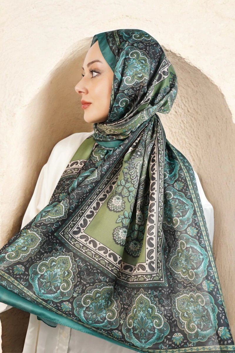 Oslo Model Retro Desen Şal - Yeşil