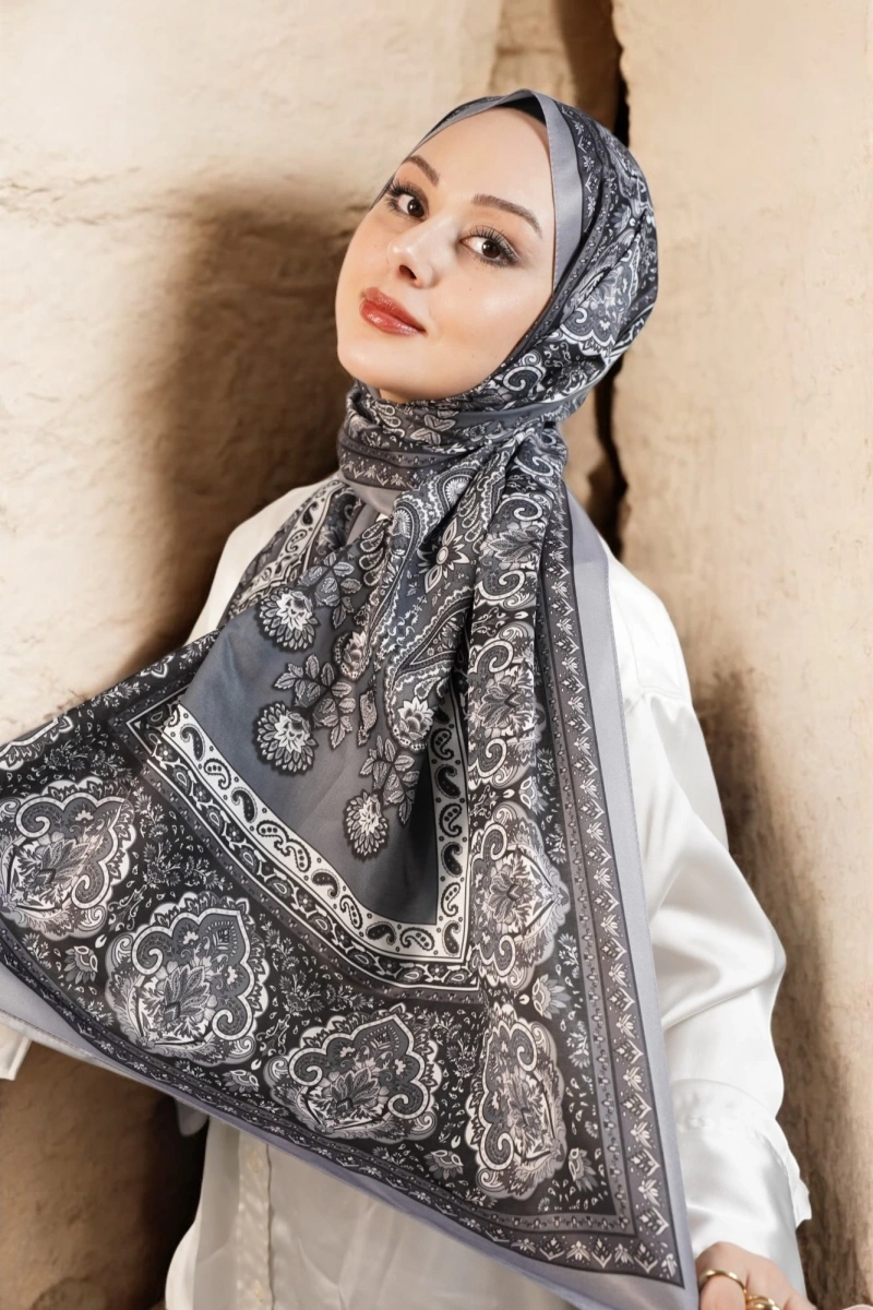 Oslo Model Retro Desen Şal - Siyah Gri