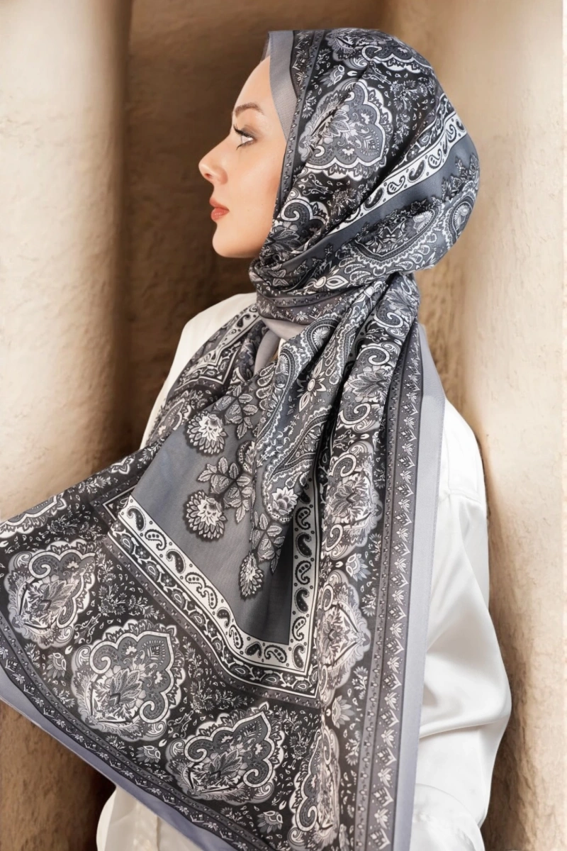 Oslo Model Retro Desen Şal - Siyah Gri