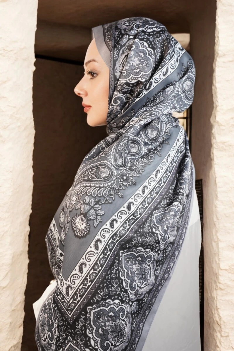 Oslo Model Retro Desen Şal - Siyah Gri