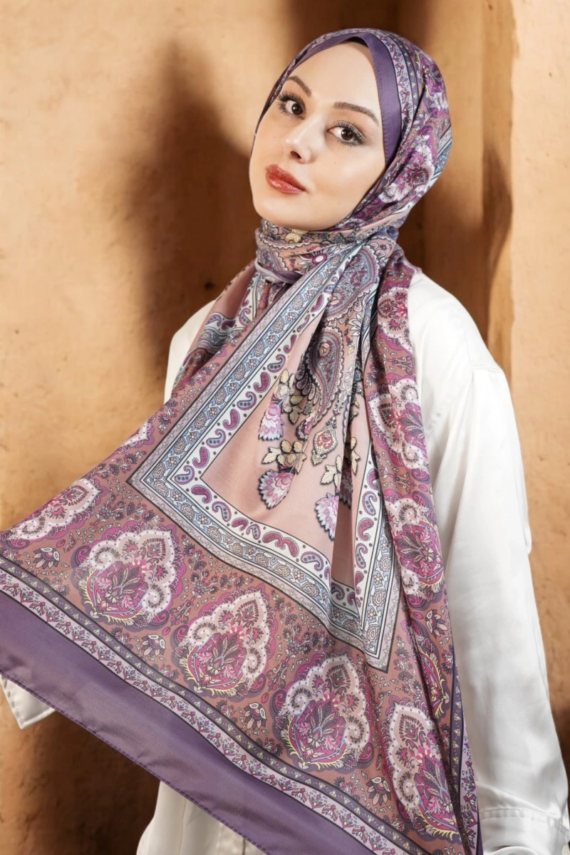 Oslo Model Retro Desen Şal - Mor Eflatun