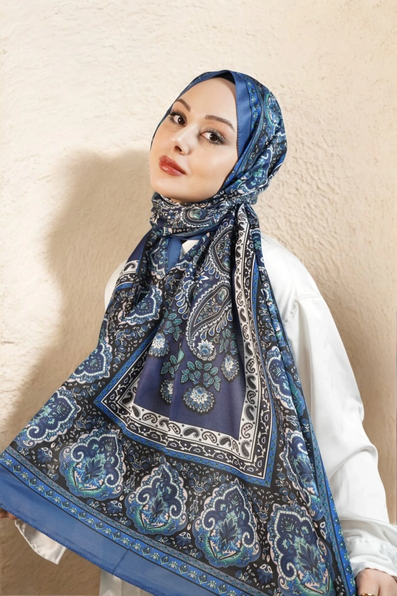 Oslo Model Retro Desen Şal - Mavi