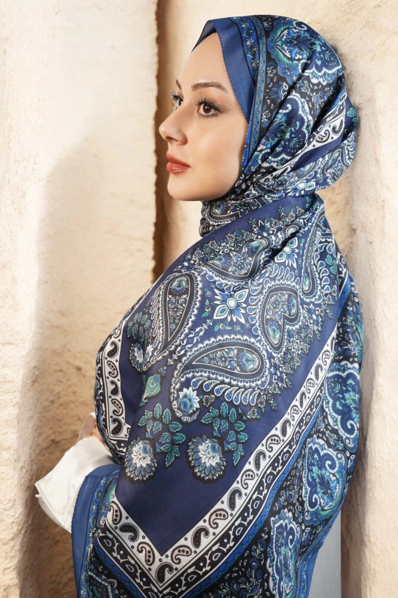 Oslo Model Retro Desen Şal - Mavi