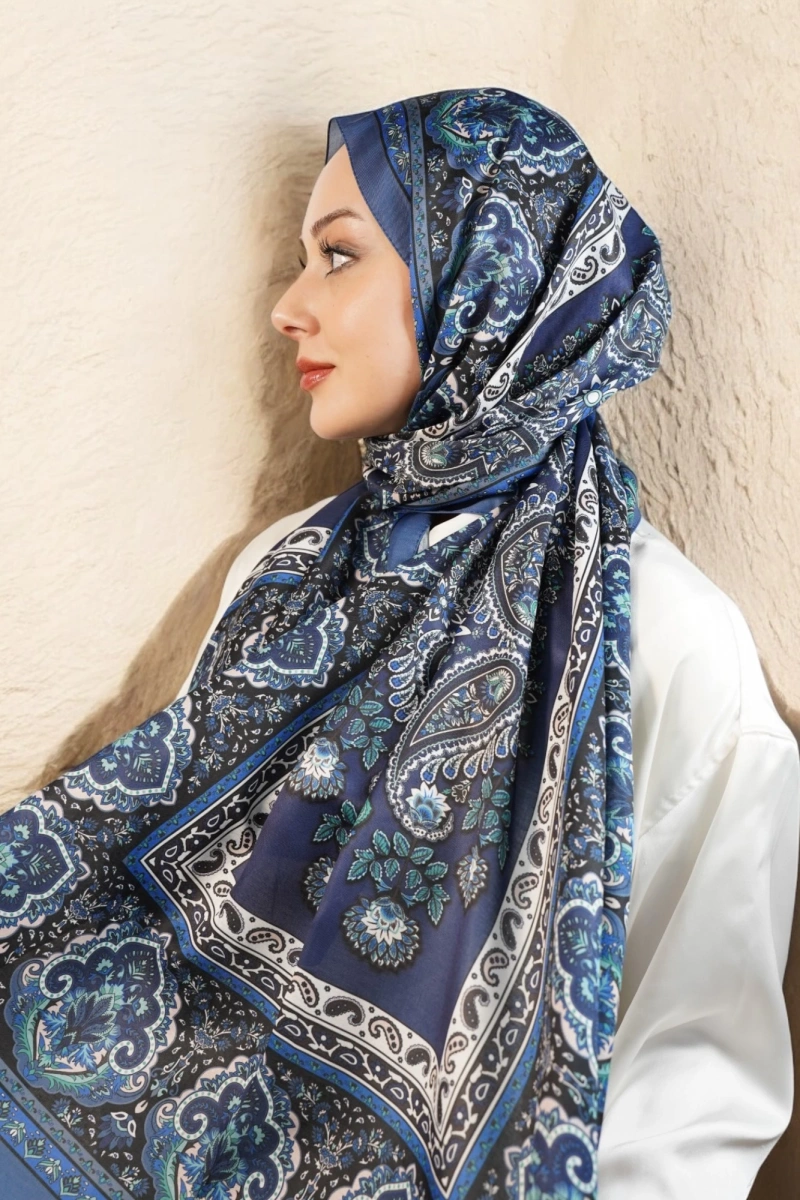 Oslo Model Retro Desen Şal - Mavi