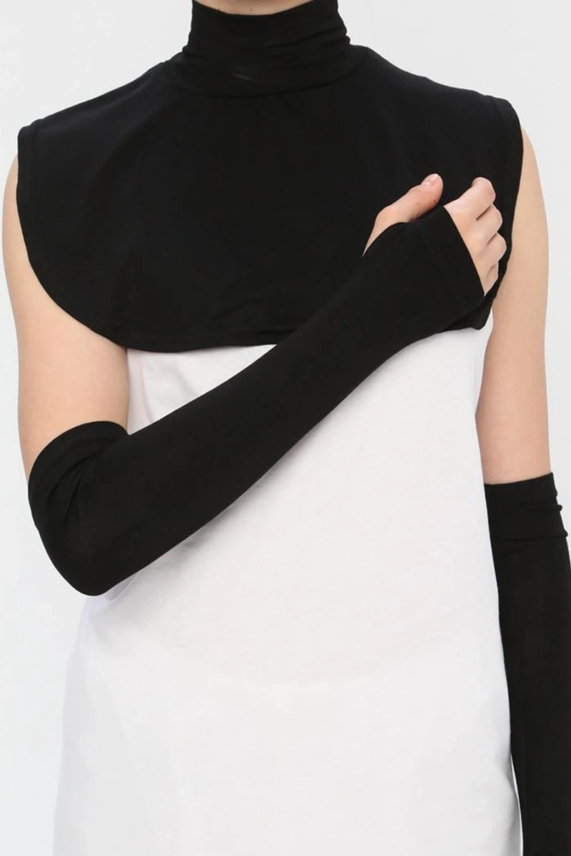 Parmaklıklı Yakalık & Kolluk İkili Set - Siyah