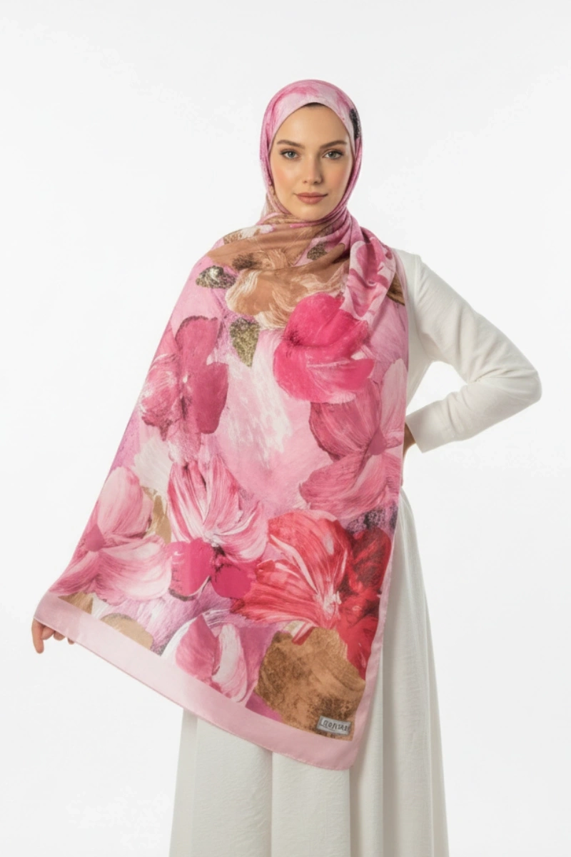 Pastel Model Retro Desen Şal - Pembe