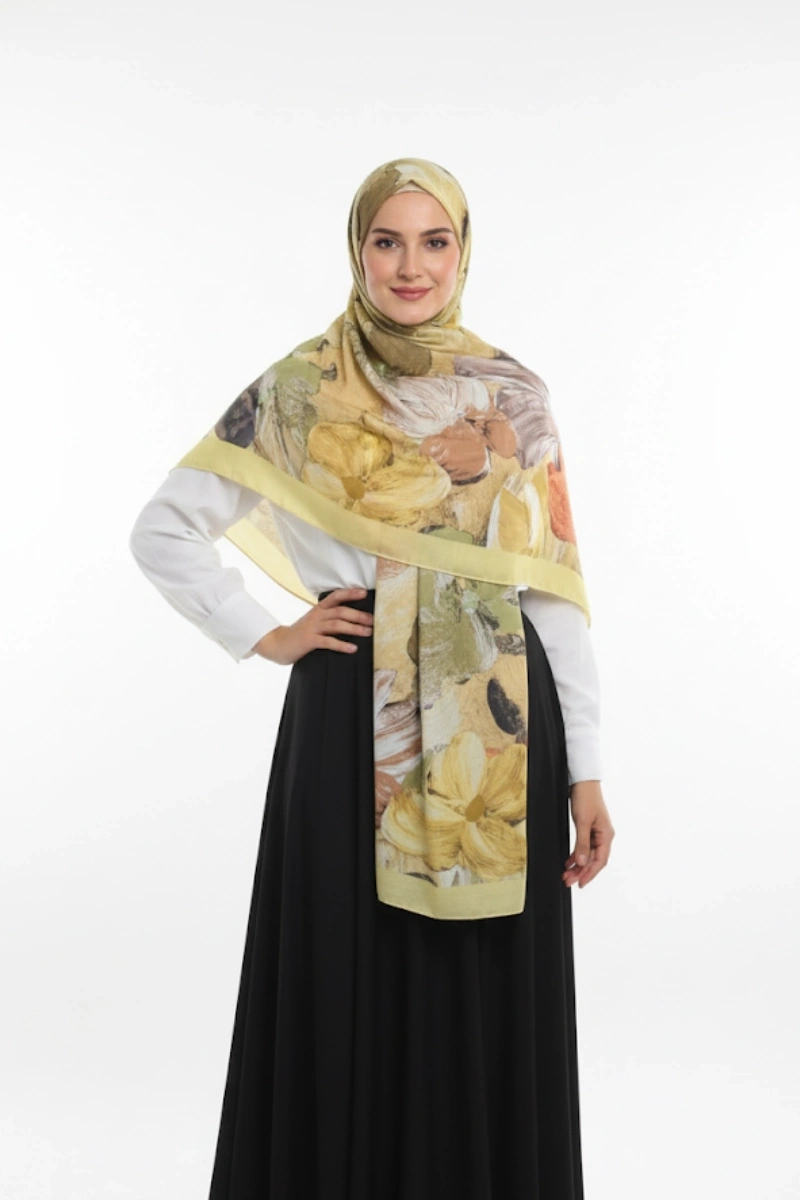 Pastel Model Retro Desen Şal - Sarı