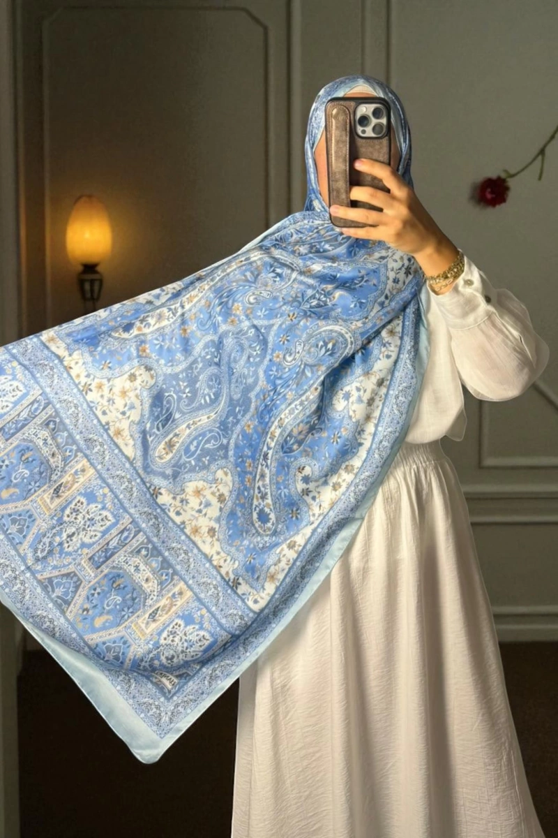 Kapadokya Model Retro Desen Şal - Bebe mavisi