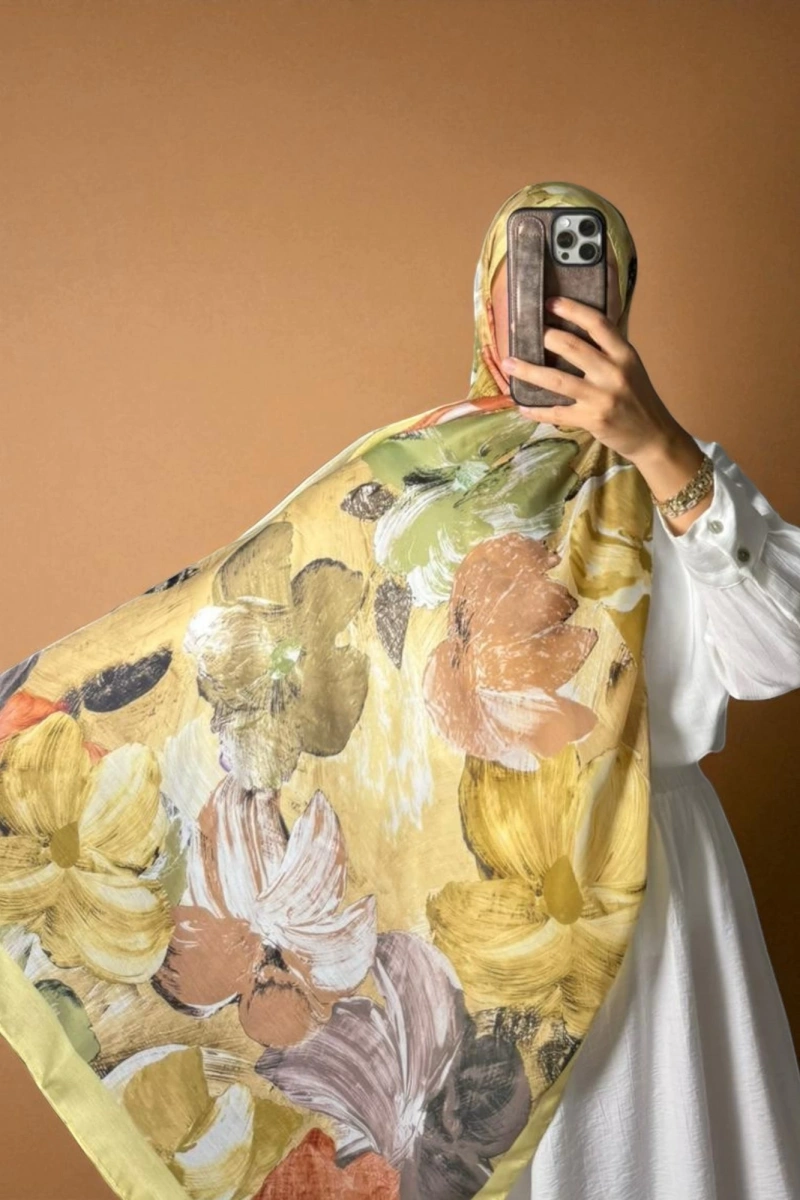 Pastel Model Retro Desen Şal - Sarı