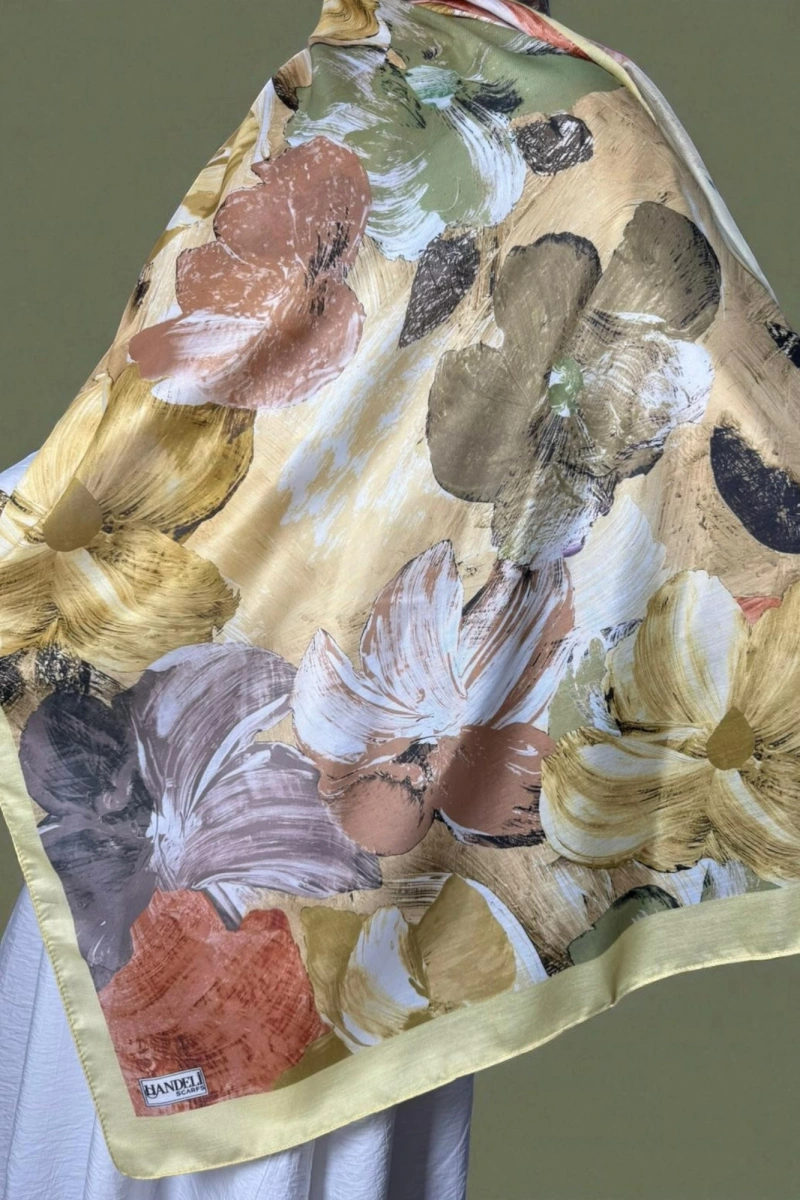 Pastel Model Retro Desen Şal - Sarı