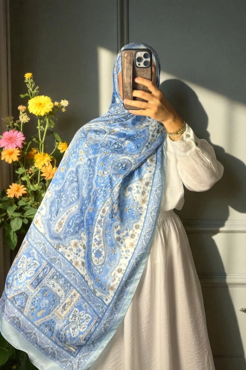 Kapadokya Model Retro Desen Şal - Bebe mavisi