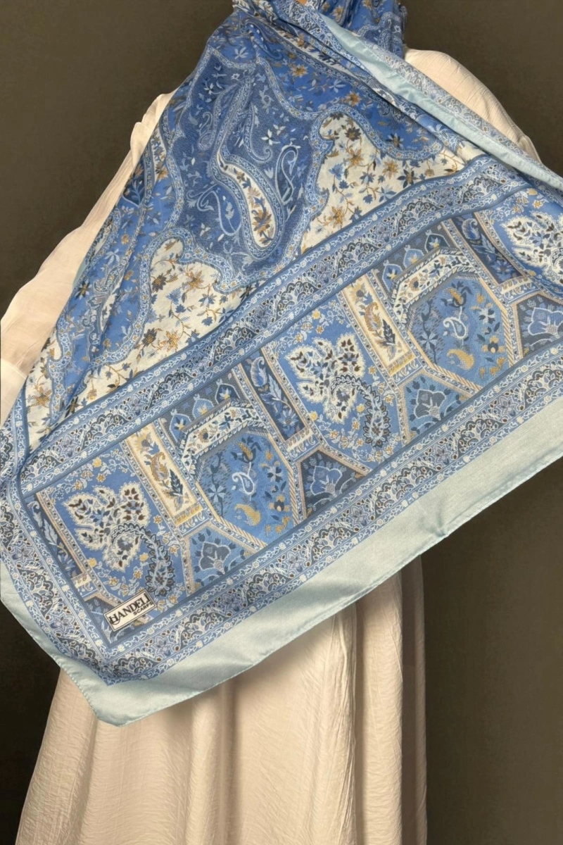 Kapadokya Model Retro Desen Şal - Bebe mavisi