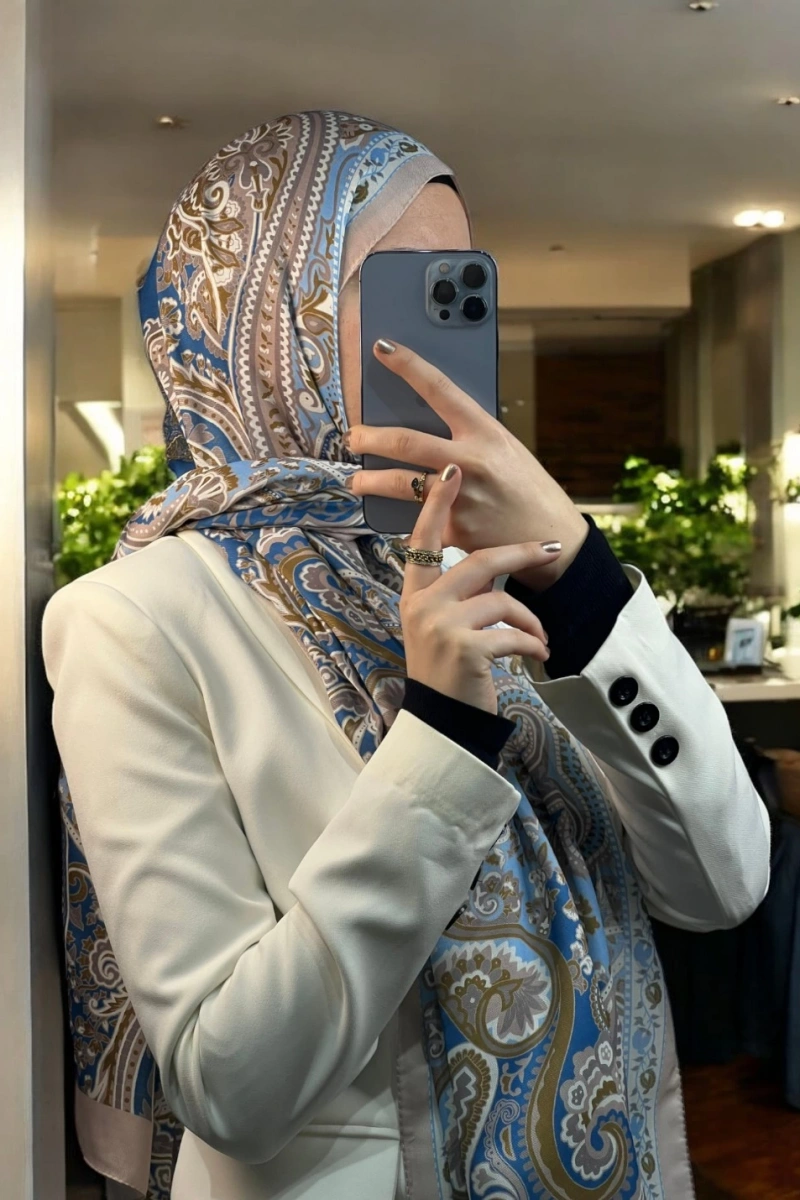 Rose Model Retro Şal - Bebe Mavisi