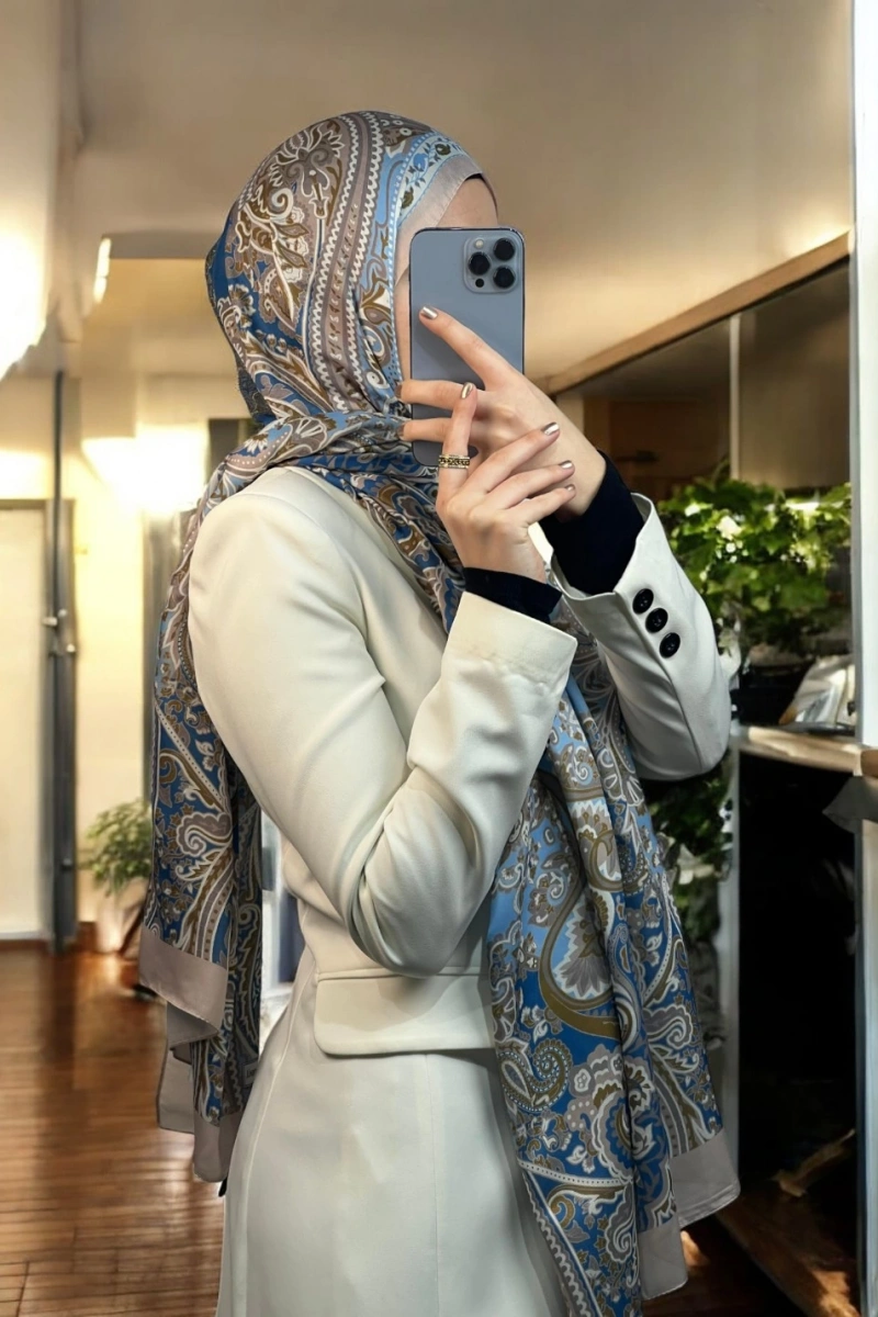 Rose Model Retro Şal - Bebe Mavisi