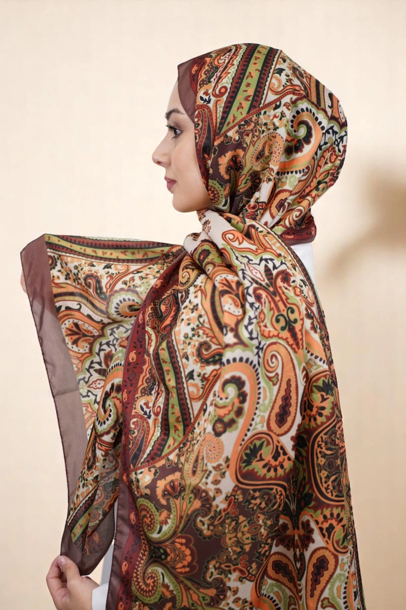 Rose Model Retro Şal - Kahve - Turuncu