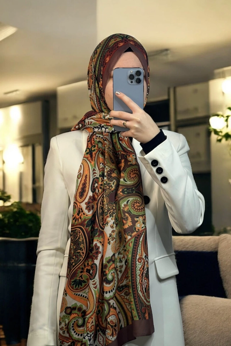 Rose Model Retro Şal - Kahve - Turuncu