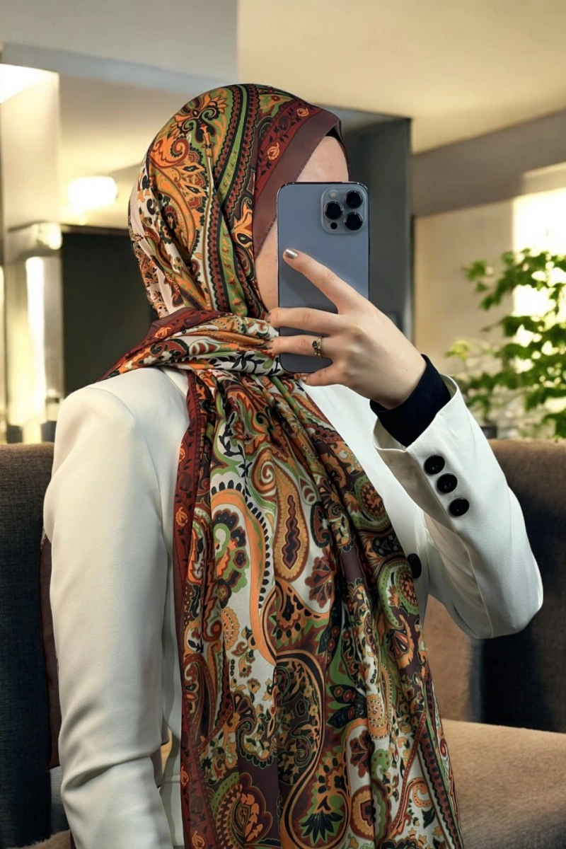 Rose Model Retro Şal - Kahve - Turuncu