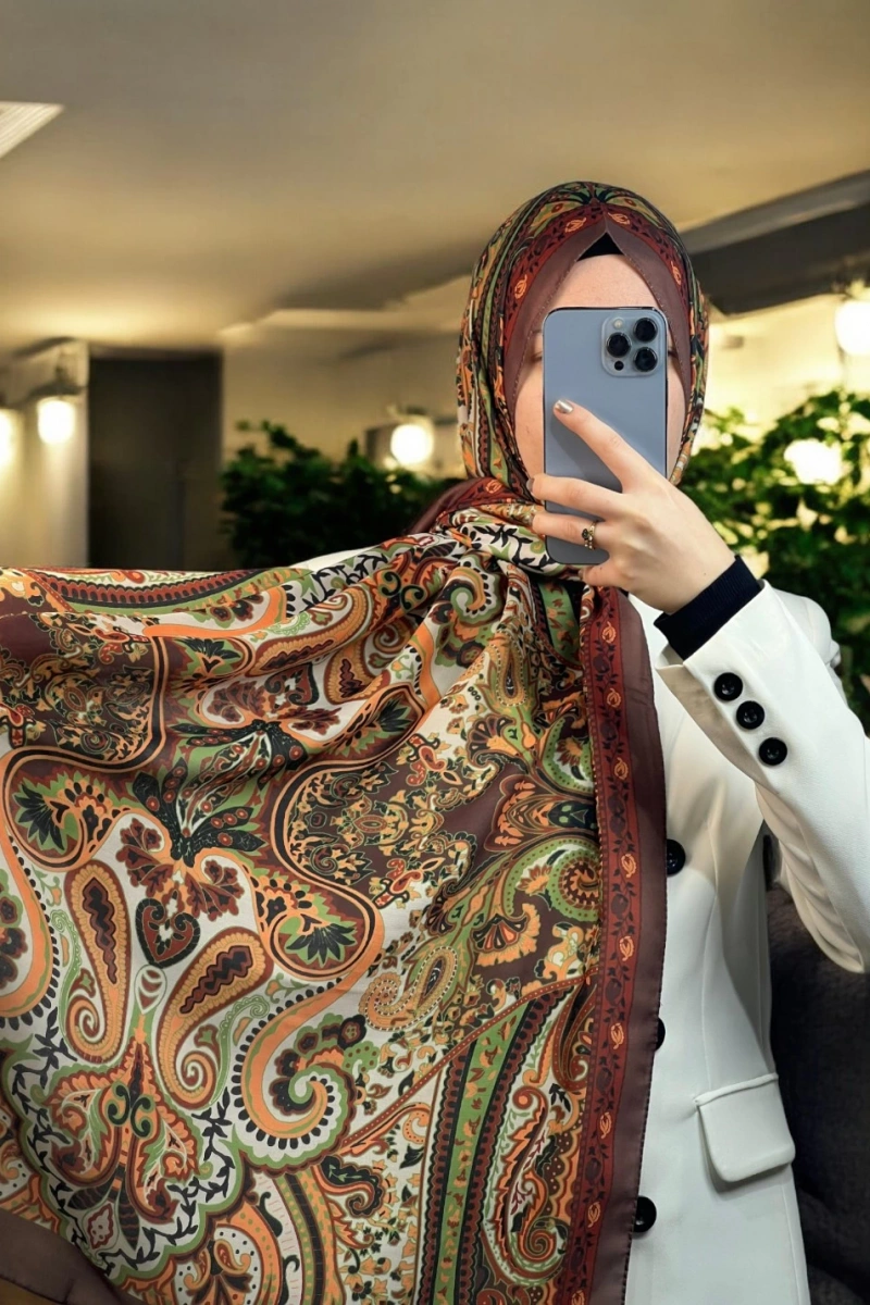 Rose Model Retro Şal - Kahve - Turuncu