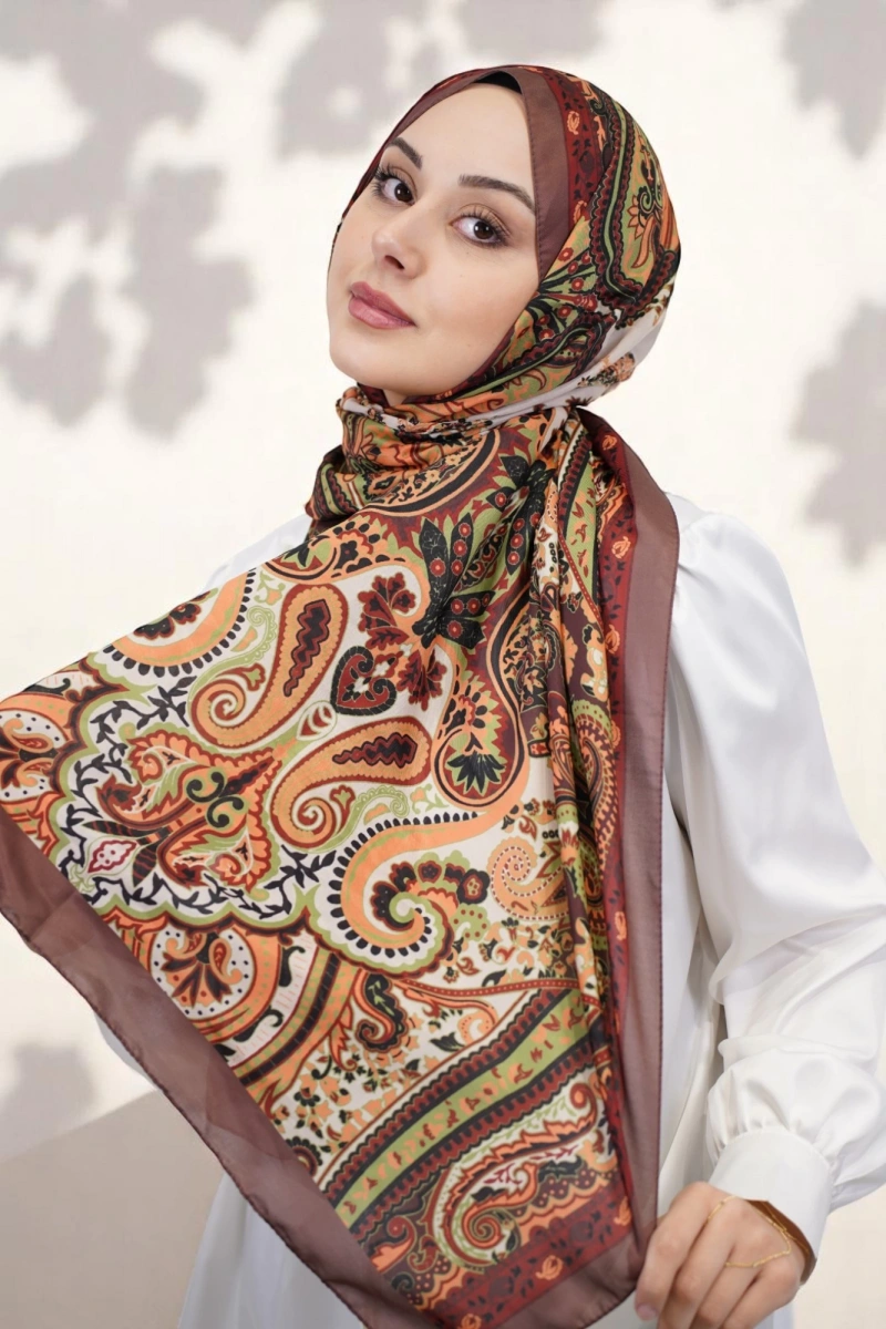 Rose Model Retro Şal - Kahve - Turuncu