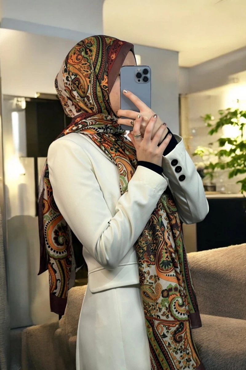 Rose Model Retro Şal - Kahve - Turuncu