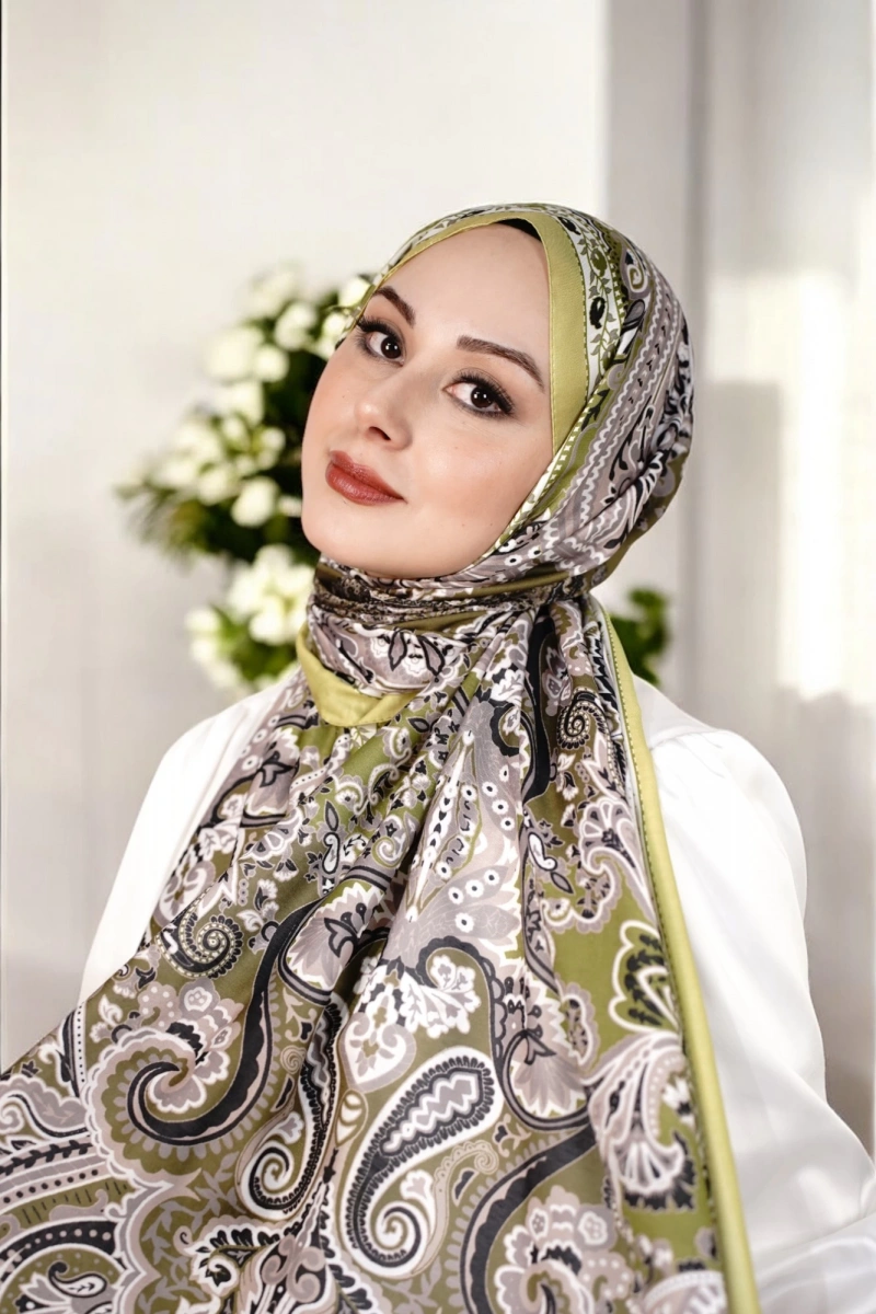 Rose Model Retro Şal - Yağ Yeşili