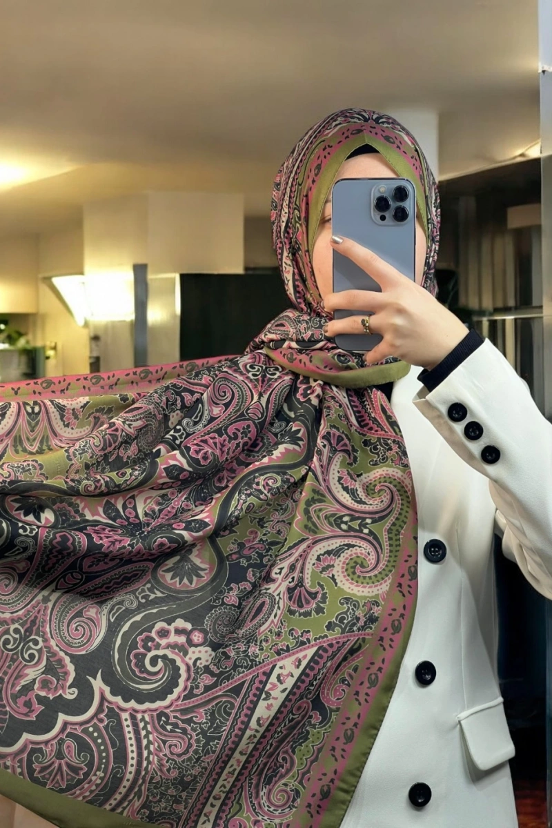 Rose Model Retro Şal - Yeşil - Pembe