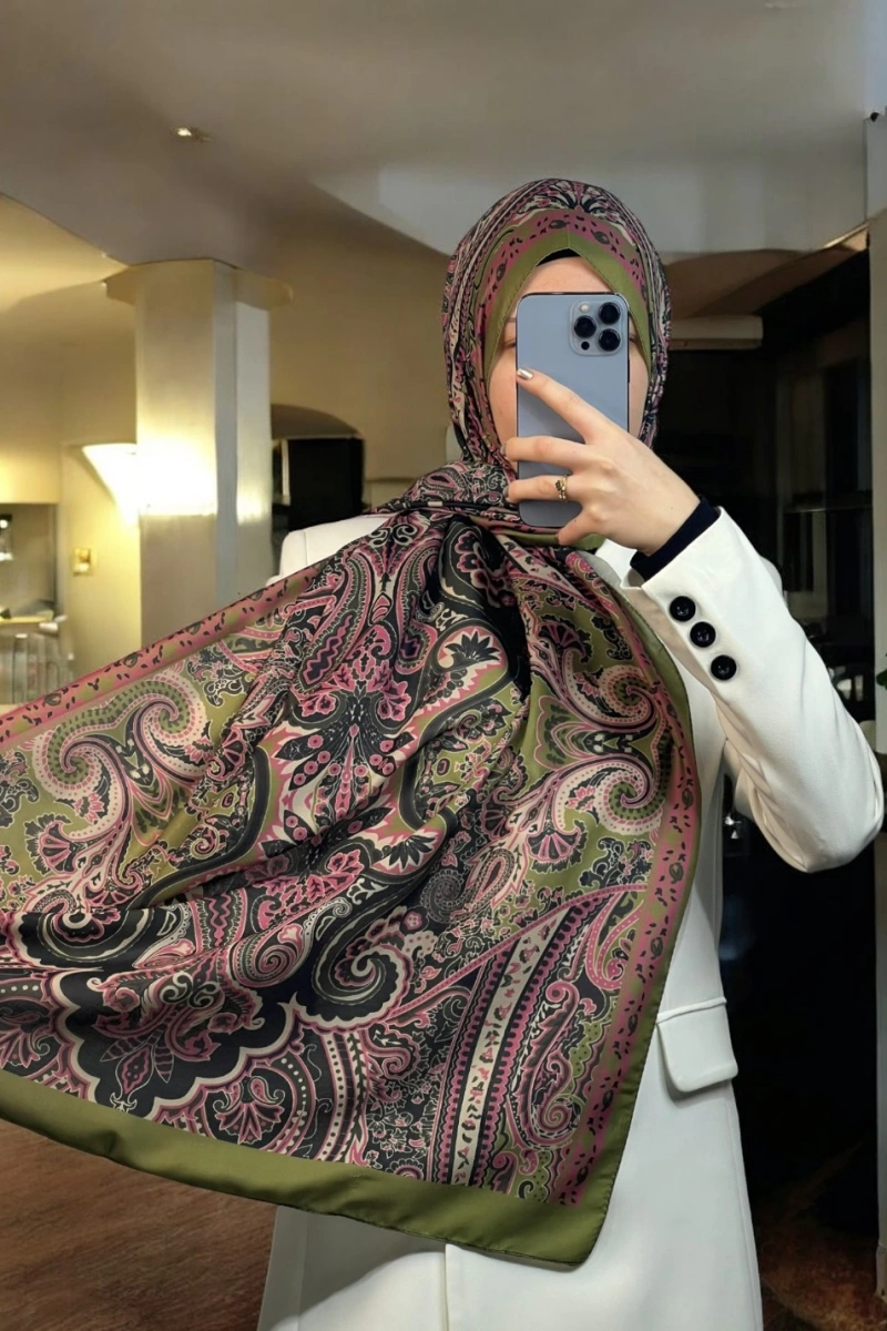 Rose Model Retro Şal - Yeşil - Pembe