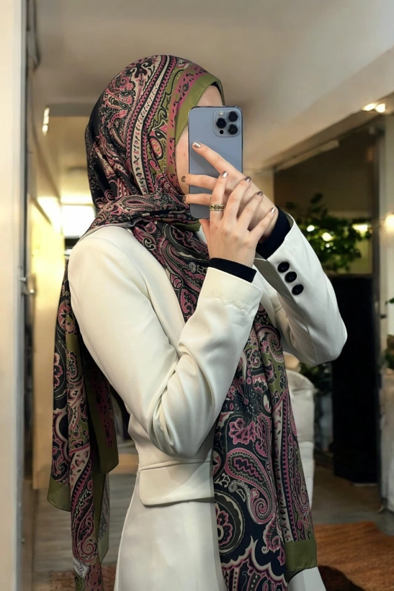 Rose Model Retro Şal - Yeşil - Pembe