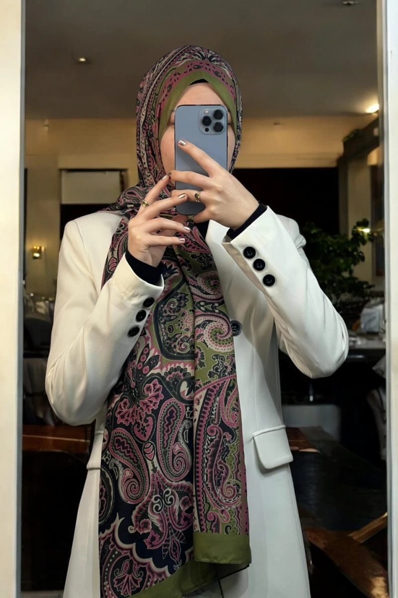 Rose Model Retro Şal - Yeşil - Pembe