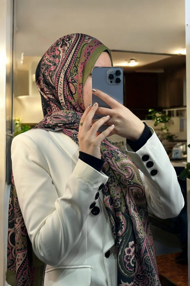 Rose Model Retro Şal - Yeşil - Pembe