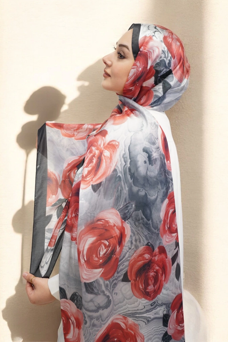 Roses Model Vual İpek Şal - 2