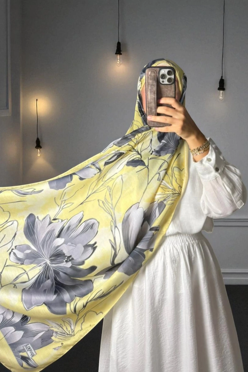 Roza Model Retro Desen Şal - Sarı